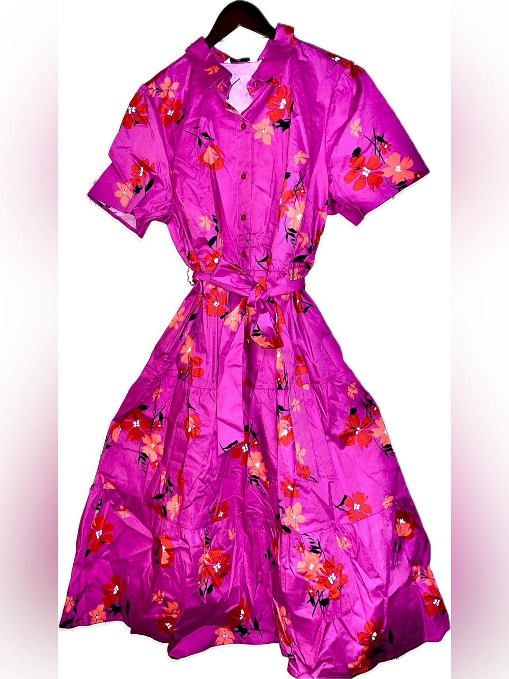 Denim&Co Printed Poplin Tiered Dress with Pockets - 1X - Never Worn!